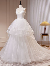 Bead Spaghetti Straps Tiered A-line White Prom Dress - DollyGown
